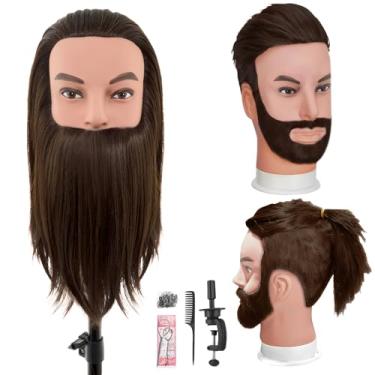 Imagem de Cabeça de manequim masculina com cabelo, cabeça de manequim de barbeiro de 25,4 cm, cabeça de manequim de boneca de treinamento de cabeleireiro de cosmetologia para penteados e prática (escuro)
