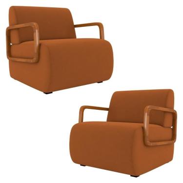 Imagem de Poltrona Decorativa Orgânica Para Sala Kit 2 Belarus Z08 Veludo Telha - Mpozenato