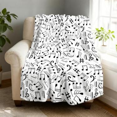 Imagem de Cobertor de lã Music Note 101,6 x 127 cm para sofá cama, cobertor de flanela de microfibra super macio e aconchegante leve para mulheres, homens e crianças
