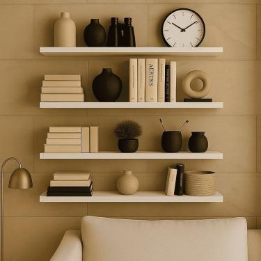 Imagem de Prateleira Madeira Flutuante Multiuso Kit 4 68x20 Luara L06 - D'rossi Cor Branco