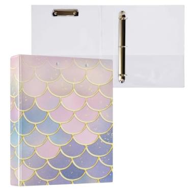 Imagem de ATTX Fichário de 3 anéis de escamas de peixe sereia 3 polegadas para papel tamanho carta, 21,6 cm x 28 cm fichários com três argolas com prancheta para material de escritório #342