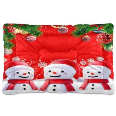 Imagem de SEHANY Cama de Natal com flocos de neve, boneco de neve, para cães, gatos, com fundo antiderrapante, caixa de canil, colchão macio, lavável, para cães pequenos, médios e grandes, gatos, 91 x 61 cm
