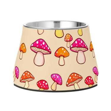 Imagem de SEHANY Tigelas para cães de ervas e cogumelos antiderrapante de aço inoxidável com fundo de borracha para evitar tombamento, tigelas elevadas para comida e água quadriculadas para cães e gatos