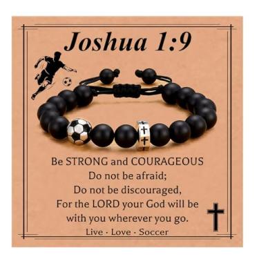 Imagem de IASINN Pulseira de beisebol/basquete/futebol/futebol para meninos, cruz, pulseira com contas cruzadas para meninos adolescentes, presentes de aniversário para filho, neto, irmão, sobrinho, amigo