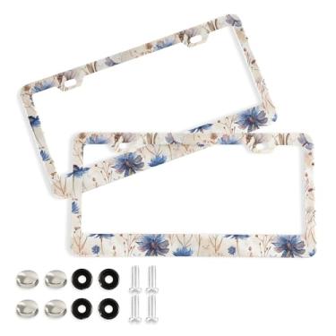 Imagem de SEHANY Molduras de placa de licença de flores florais coloridas, capas de moldura de placa de carro de alumínio à prova de ferrugem com orifícios elípticos e parafusos serve para veículos padrão dos