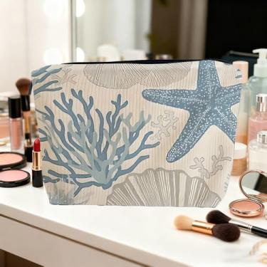 Imagem de Presentes temáticos de oceano para mulheres, bolsas de maquiagem costeira do mar, estrela-do-mar, coral, concha, praia, cosméticos, Natal, meninas, viagens, lembrancinhas, presentes para amantes do