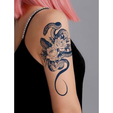 Imagem de Suco de ervas semipermanente padrão floral de cobra 7-14 dias sem derramamento não reflexivo ombro pescoço braço perna corpo tatuagem semipermanente, adesivo de tatuagem à prova d'água