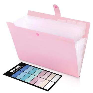 Imagem de SKYDUE Pasta de arquivo expansível com 8 bolsos, organizador de arquivos sanfonados, organizador portátil de documentos de recibos, pasta de arquivo tamanho carta, material escolar, escritório, rosa