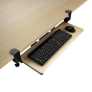 Imagem de Bandeja de teclado grande embaixo da mesa com braçadeira C ajustável, gaveta de plataforma ergonômica deslizante para computador e mouse para digitação em escritório e casa (madeira clara)