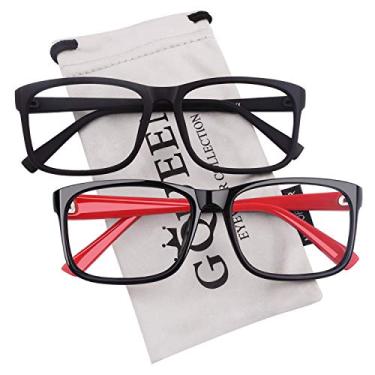 Imagem de GQUEEN Óculos transparentes falsos sem receita com armação retangular, 201512, Clássico - 2p preto e vermelho preto, M