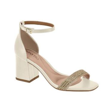 Imagem de Sandália Beira Rio Feminina Salto Bloco Médio Confortável, Branco off,