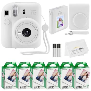 Imagem de Fujifilm Câmera instantânea Instax Mini 12 + 60 impressões de fotos + acessórios, estojo, adesivos de decoração, molduras, álbum de fotos (branco argila)