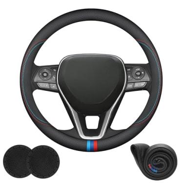 Imagem de Erivis Capa de volante de carro de couro Nappa personalizada para acessórios Toyota RAV4 2025 2026, capas universais de volante automotivo de 35 a 38 cm com logotipo, antiderrapante e respirável