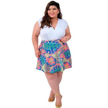 Imagem de Saia Envelope Transpassada Estampada Curta Feminina Plus Size Catwalk-Feminino