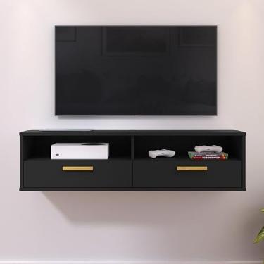 Imagem de Rack para TV, 110cm, decoração para sala de estar, portas duplas(PRETO/TOTAL)