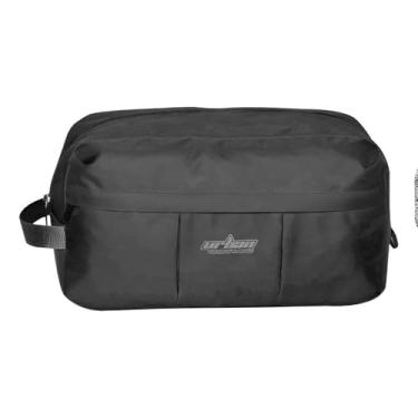 Imagem de Nécessaire Masculina Preta com Zíper, Poliéster, 32x19x13cm, Alça de Mão, Bolso Externo, Porta Tênis e Chuteiras