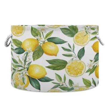 Imagem de JUZIHAI Cesta de armazenamento dobrável de limão, cesto de roupa suja para bebê, cobertor com alças de corda de algodão, caixa de brinquedos dobrável, organizador de armário para quarto, berçário