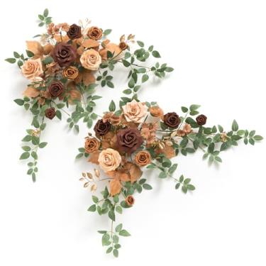 Imagem de Ling's Moment 2 peças de guirlanda de flores artificiais marrom nogueira floral brindes de mesa decoração de casamento guirlandas rosa arranjos de vegetação para decoração de mesa de coração/cabeça