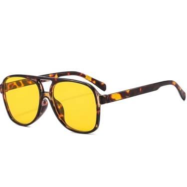 Imagem de Óculos de Sol Aviador Premium Modelo Quadrado Grande Verão Carnaval Estilo Vintage Retrô Unisex UV400 - Kranndom (Tartaruga, Amarerelo)