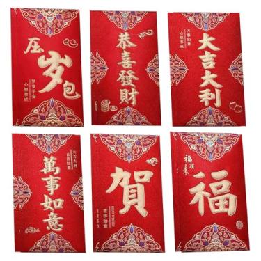 Imagem de 12 envelopes vermelhos de ano novo chinês, dinheiro da sorte, elementos de design de padrão exclusivo, significado da bênção escrita (mistura 08)