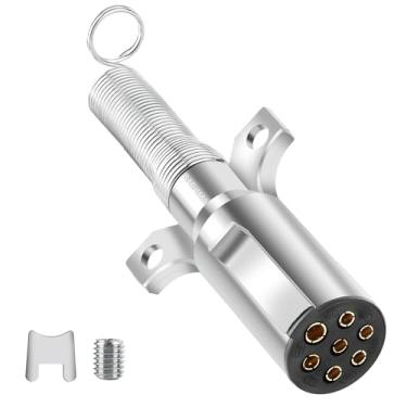 Imagem de Hitchvoyager 1 conector de reboque redondo de 7 vias para reboques, tratores semi-caminhões, plugue de reboque de 7 pinos com protetor de mola por conjunto de plugue fundido resistente, plugue