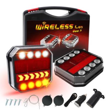 Imagem de HBLEDOT Kit de luzes de reboque sem fio magnéticas, recarregáveis, com retrorefletores, luzes traseiras sem fio para trailer, caminhões, barcos, trailers, veículos, caravanas, IP67 à prova d'água