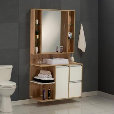 Imagem de Conjunto Gabinete E Espelheira Plena Premium 120 Cm - Freijó/Branco