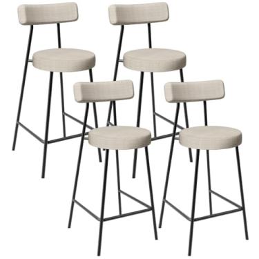 Imagem de Kit 04 Banquetas Baixa Para Cozinha Sala De Jantar Bar Bancada Milão L02 Linho Palha - Lyam Decor