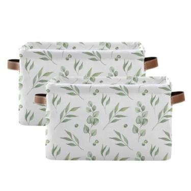 Imagem de Cestos de armazenamento para roupas – Cesta retangular de banheiro de 36 cm x 26 cm para prateleira de armário e organização de casa, aquarela verde botânica, pacote com 2