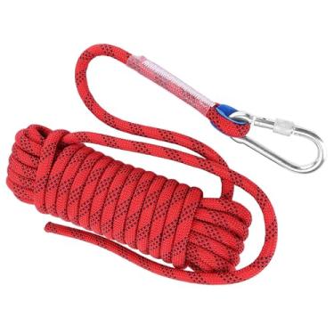 Imagem de Cryfokt Cordão Paracord de 12 Mm para Serviço Pesado Com Mosquetão para Corda de Escalada | 2100kg de Força | Sobrevivência Ao Ar Livre, Camping, Caça, Pesca | Vermelho, 32,8 Pés (10 milhões)
