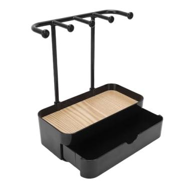 Imagem de TARSHYRY Suporte Organizador de Joias Com Bandeja de Madeira, Suporte para Colar Com Ganchos de Armazenamento para Colares, Pulseiras, Brincos, Anéis, Relógios e Chaves (Preta)