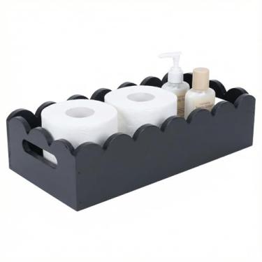 Imagem de Gdfjiy Armazenamento de papel higiênico, tanque de papel higiênico de madeira com alças, armazenamento de banheiro e organizador de guardanapos, caixa de decoração preta com borda recortada para
