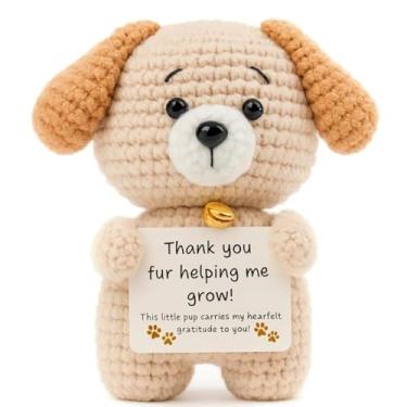 Imagem de Handmade Crochet Dog Desk Ornament Positive Message of Gratitude Keepsake Knitted Office Decor Gift for Teacher, Mentor, Boss, Coworker Thank You Memento with Card for Women Men (Decorative Display)