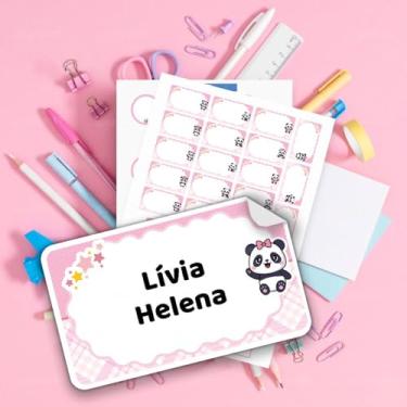 Imagem de Kit de Etiquetas Escolares Personalizadas Panda 01 para material escolar infantil, identificação de cadernos, livros, lápis, lancheira e garrafinha