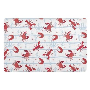 Imagem de Joisal Tapete de desenho animado lagosta caranguejo algas estrela do mar tapete de porta da frente caçador de sujeira tapetes para patas enlameadas, mini tapete, decoração de varanda frontal ao ar