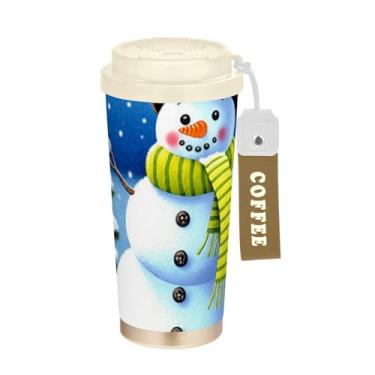 Imagem de Caneca de viagem de café 40 ml com canudo e tampa, copos de parede dupla isolados a vácuo com revestimento cerâmico, presentes de boneco de neve, Natal branco