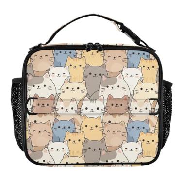 Imagem de Joisal Lancheira fofa com estampa de gato para mulheres, meninas, lancheira com alça de ombro, masculina, infantil, lancheira para trabalho, escola, floral, bolsa térmica