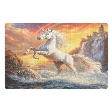 Imagem de Joisal Unicórnio Castelo Arco-íris Tapete de porta externo absorvente tapete de boas-vindas ao ar livre, tapetes para chão de cozinha 81,3 cm x 50,8 cm