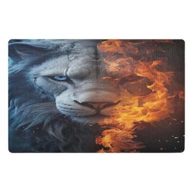 Imagem de Joisal Tapetes de entrada internos com rosto de leão com fogo para casa, resistente à sujeira, tapetes de boas-vindas para porta da frente, tapete de varanda ao ar livre 81 x 50 cm