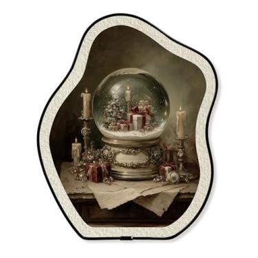 Imagem de KVEKVE Arte de parede oval vintage de Natal, decoração de Natal, globo de neve, decoração de academia escura, moldura de vidro temperado antidesbotamento, para parede ou mesa, corredor, quarto, sala