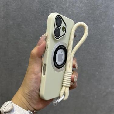 Imagem de Capa magnética para iPhone 16, 15, 14, 13, 12, 11 Pro Max 16 ProMax, pulseira, cordão, capa de lente de vidro fino, branca, para iPhone 16