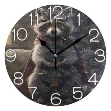 Imagem de GAIGEO Lindo relógio de parede marrom guaxinim animal analógico decorativo escritório cozinha relógio divertido alimentado por bateria, decoração de parede de meados do século sala de estar, 25 cm