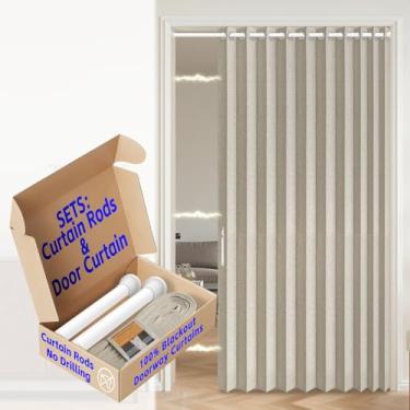 Imagem de AJAZZ Cortina de porta sanfonada 100% blackout magnética invisível para quarto, sala de estar, conjuntos de cortinas de entrada incluídos, 1 pacote, L 149 x C 203 cm, branco creme