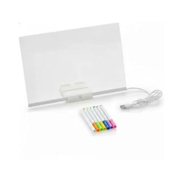 Imagem de Lousa Mágica com Luz LED para Desenho 20x20cm – Acompanha 7 Canetinhas Coloridas, Educativa e Divertida