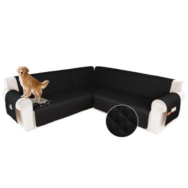 Imagem de HDCAXKJ Capa de sofá secional à prova d'água em forma de L, capas de canto laváveis, à prova de animais de estimação, protetor de móveis em forma de U com tiras antiderrapantes atualizadas (grande