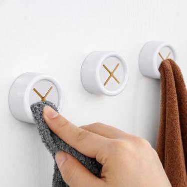 Imagem de 4 ganchos de parede adesivos fortes para toalha de uma mão, sem vestígios pegajosos para banheiro, cozinha, dormitório, roupas e acessórios cabide de toalhas branco 2