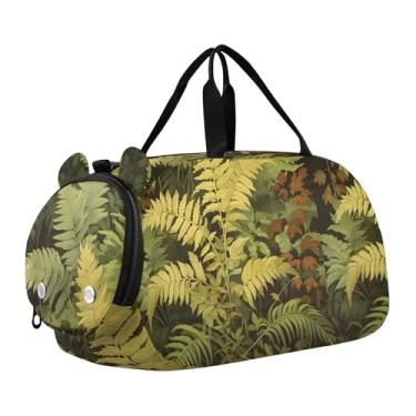 Imagem de Bolsa esportiva para meninos e crianças, bolsas de fim de semana, jardim, gnomo, flores, azul, meninas, bolsas de viagem, crianças, academia, mochila, Samambaia vintage verde botânico, Clássico