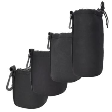 Imagem de Generic Conjunto de Bolsa de Lente de Neoprene Portátil, Absorção de Choque Elástica, Capa de Lente de Câmera Dslr para Fotógrafos de Viagem, Preto, 4 Peças