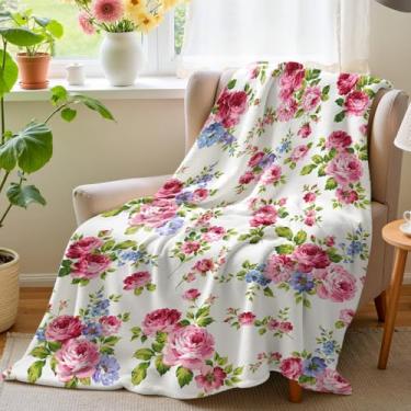 Imagem de Wajade Cobertor floral presente de aniversário para mulheres, mães e meninas, cobertor de flores coloridas, cobertor de flanela aquarela, estampa de flores silvestres, manta para sofá, cama, cadeira