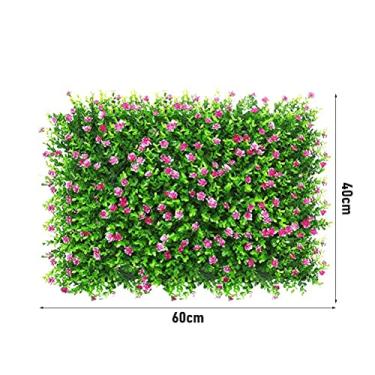 Imagem de KIMISS Cerca de Hedge Artificial de Grama Artificial para Jardim, Quintal e Decoração - Tela de Privacidade Sem Manutenção, Fáceis de Instalar Painéis de Parede Verde (Eucalia de flor de cinto roxo)
